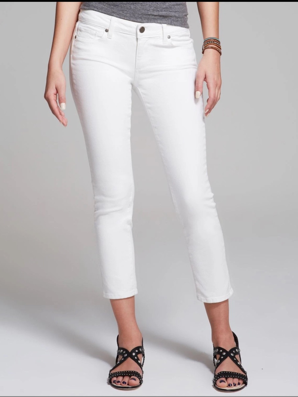 NWT PAIGE KYLIE CROP W/ROLL UP SKINNY STRETCH IN OPTIC WHITE Sz 27
